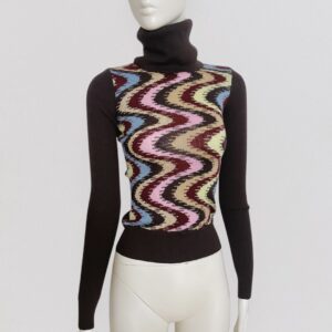 DOLCE & GABANNA - brown wool turtleneck sweater with multicoloured pattern