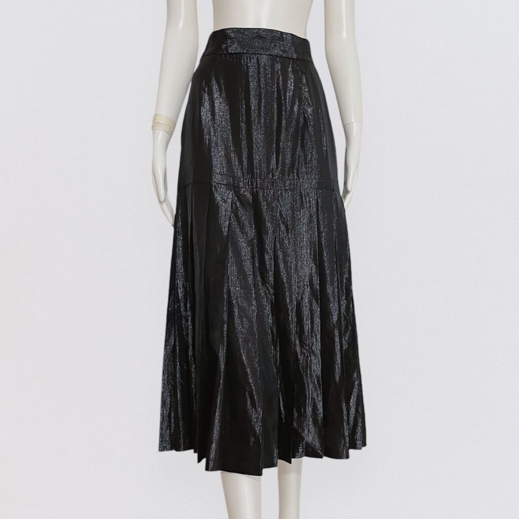 GIANNI VERSACE – Shimmer Black Pleated Midi Slit Skirt
