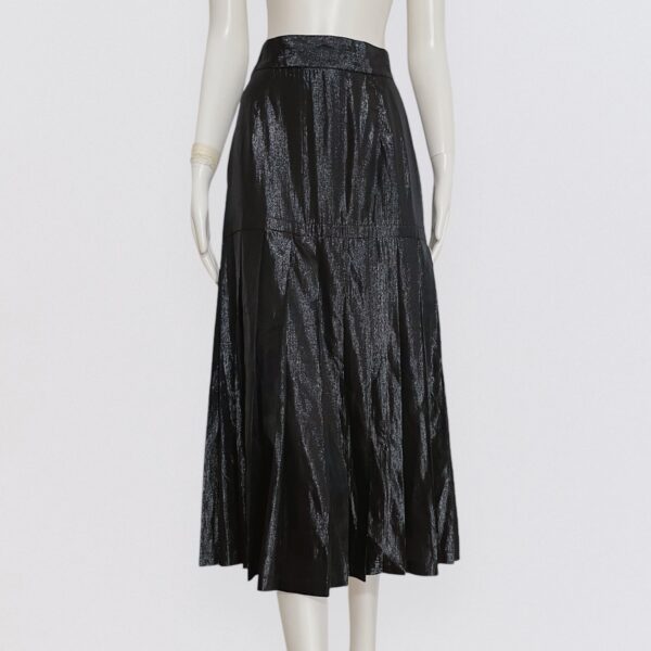 Vintage 80s GIANNI VERSACE Shimmer Black Pleated Midi Slit Skirt 1