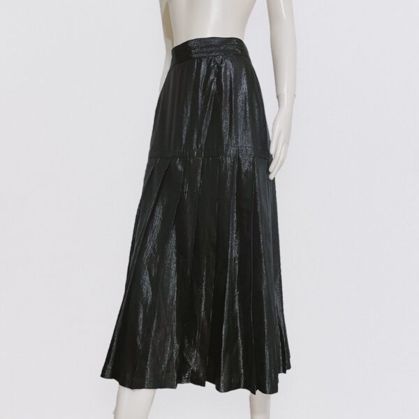 Vintage 80s GIANNI VERSACE Shimmer Black Pleated Midi Slit Skirt