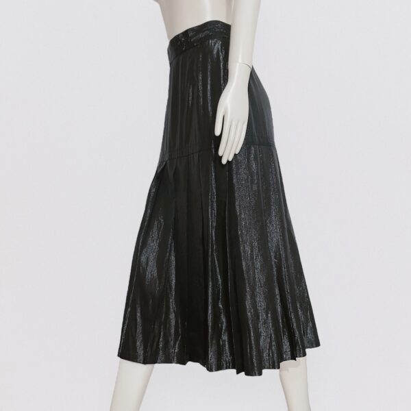 Vintage 80s GIANNI VERSACE Shimmer Black Pleated Midi Slit Skirt 2