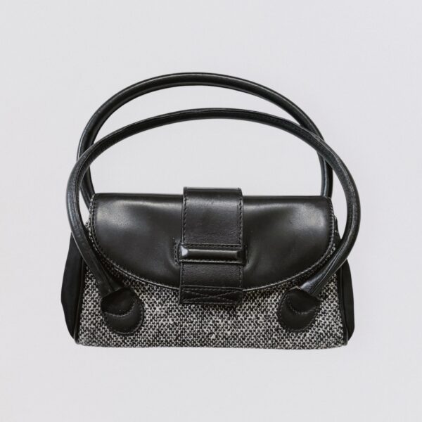 Vintage 00s Y2K GIANFRANCO FERRE Gray tweed and black leather mini handbag