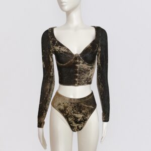 Vintage 00s ANTI FLIRT Shiny brown crop top + velvet panties co-ord