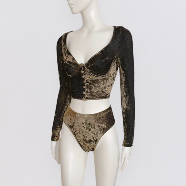 Vintage 00s ANTI FLIRT Shiny brown crop top + velvet panties co-ord 1
