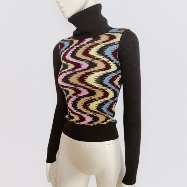 Vintage 00s Y2K DOLCE & GABANNA brown wool turtleneck sweater with multicoloured pattern 1
