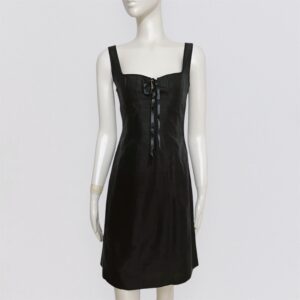 Vintage 90s CORINNE SARRUT - black wild silk mini dress with deep square neckline