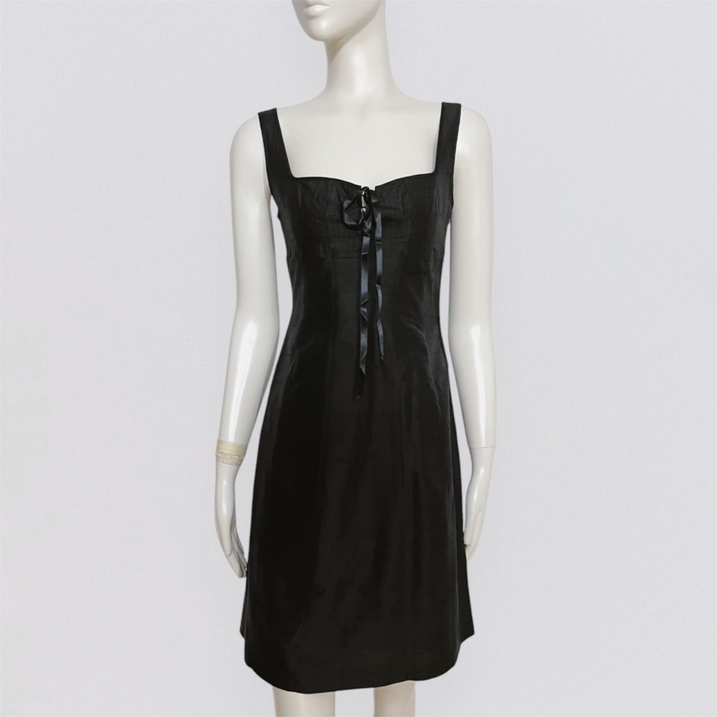 CORINNE SARRUT – black wild silk mini dress with deep square neckline