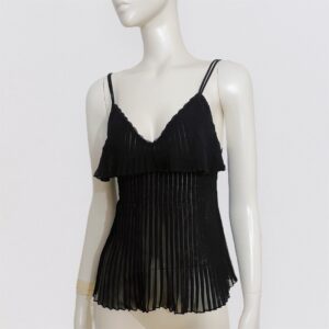Vintage 00s Y2K LA PERLA - semi-sheer black pleated tank top