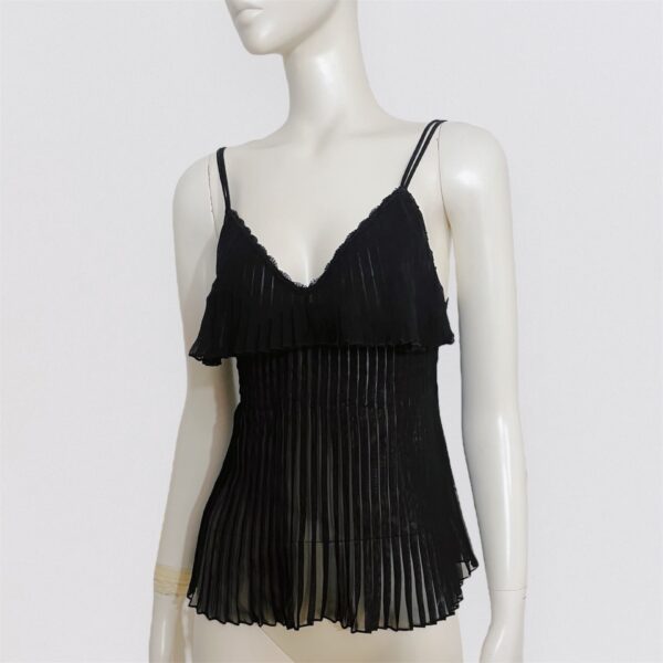 Vintage 00s Y2K LA PERLA - semi-sheer black pleated tank top