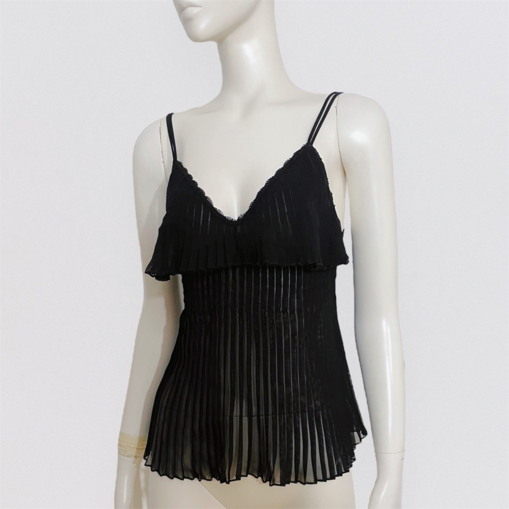 LA PERLA – semi-sheer black pleated tank top
