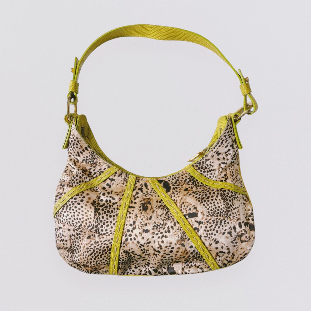 ICEBERG – Half-moon shoulder bag in yellow leather and leopard printed cotton