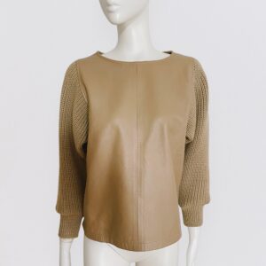 Vintage 90s TRUSSARDI - Long-sleeved beige leather and wool sweater