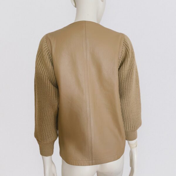 TRUSSARDI  - Long-sleeved beige leather and wool sweater - Image 3