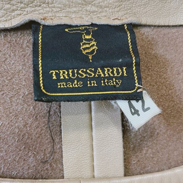 TRUSSARDI  - Long-sleeved beige leather and wool sweater - Image 5