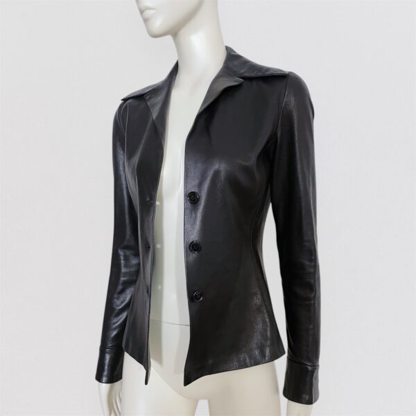 JUNKO SHIMADA - Black leather shirt jacket - Image 3