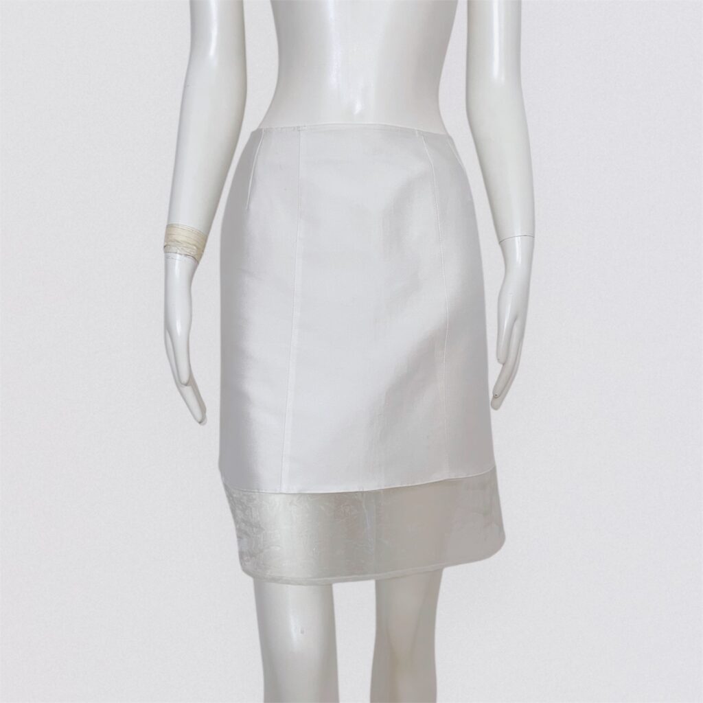 LOLITA LEMPICKA – S/S 1996 runway white midi skirt with semi-sheer organza insert