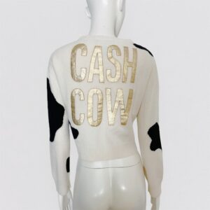 Vintage MOSCHINO COUTURE - FALL 2014 cow print wool & cashmere sweater with "Cash cow" patch 1