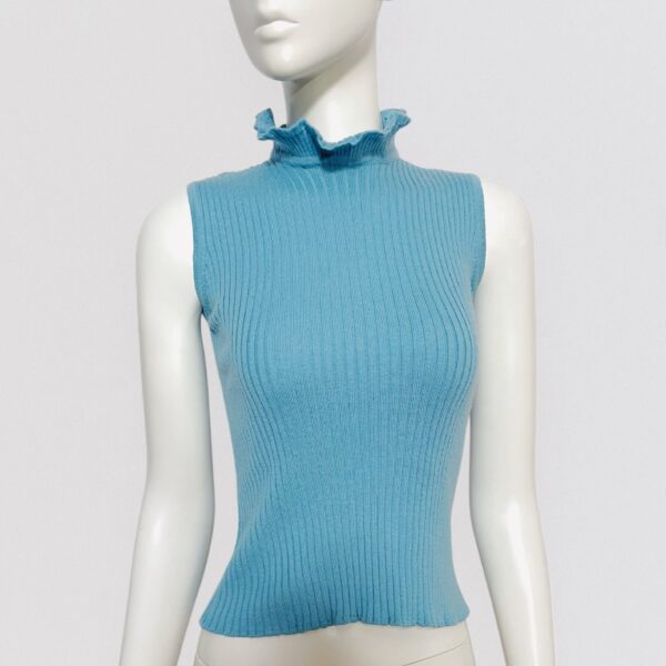 Vintage 00s Y2K GUY LAROCHE – Ribbed light blue sleeveless turtleneck