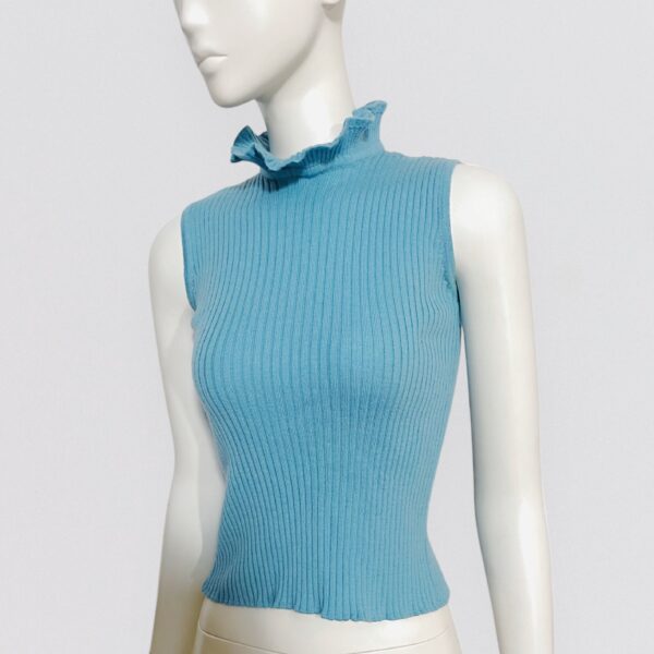 Vintage 00s Y2K GUY LAROCHE – Ribbed light blue sleeveless turtleneck 1