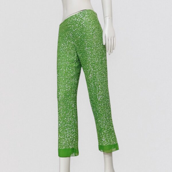 PAROSH - Low-waisted flowing pants with green sequins - Image 2