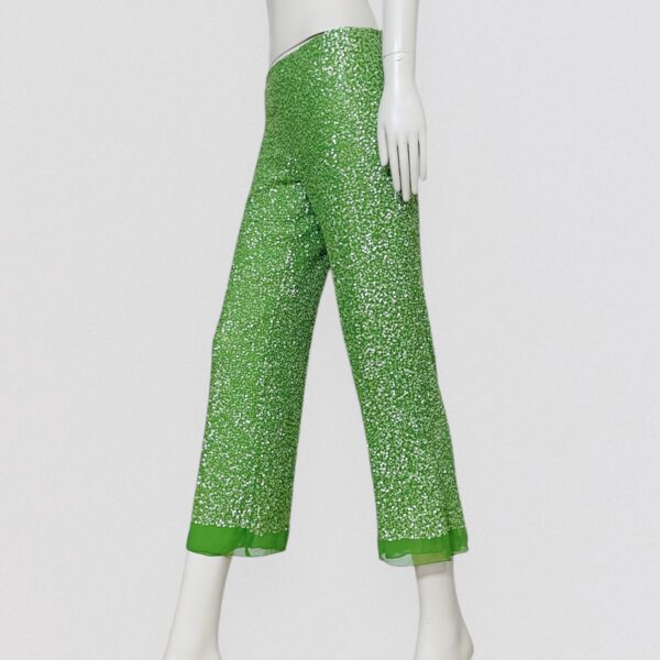 Vintage 90s PAROSH - Low-waisted flowing pants with green sequins 1