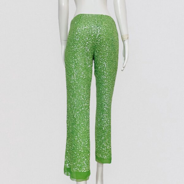 PAROSH - Low-waisted flowing pants with green sequins - Image 4