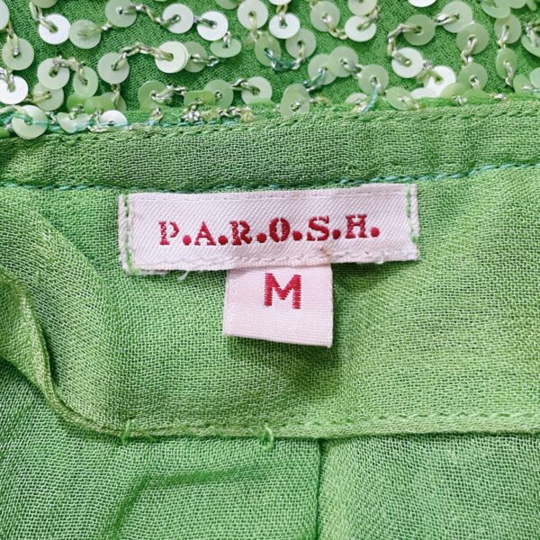 PAROSH - Low-waisted flowing pants with green sequins - Image 5