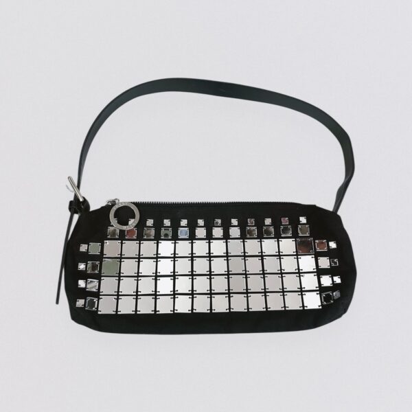 Vintage 00s Y2K GIANFRANCO FERRE mini square mirrors black shoulder bag