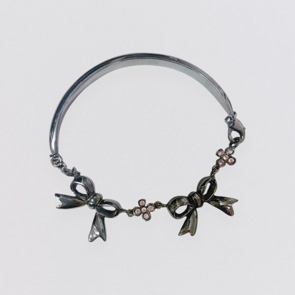 Vintage 00s Y2K BLUMARINE Silver bow and pink rhinestones charm bracelet