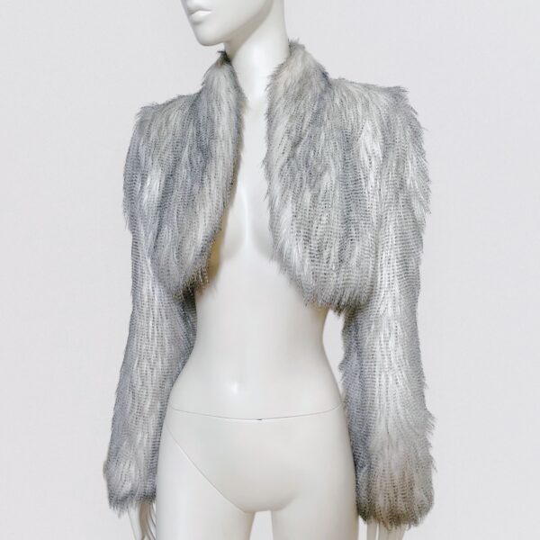 Vintage 90s TAKADA Grey faux fur cropped jacket