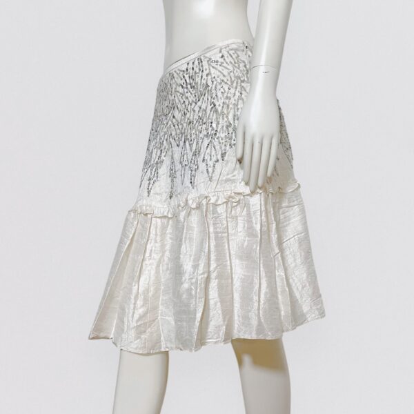 Vintage 90s ARMANI COLLEZIONI silver sequin embellished white silk midi skirt