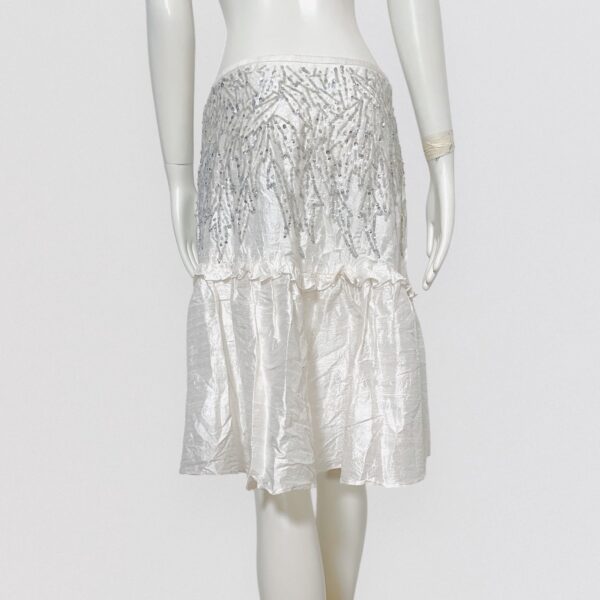 ARMANI COLLEZIONI – silver sequin embellished white silk midi skirt - Image 3