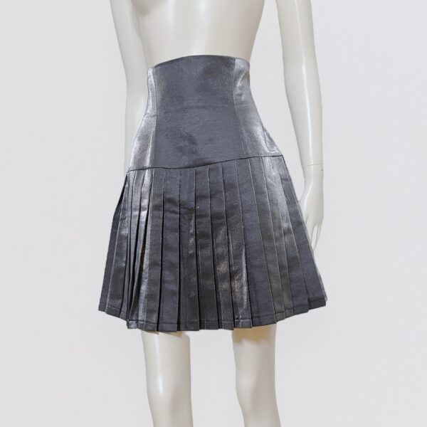 PLEIN SUD – High-waisted metallic grey pleated skirt - Image 2
