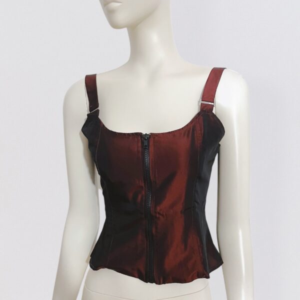 Vintage 00s Y2K MILA SCHON – Brown moiré zipper bustier top