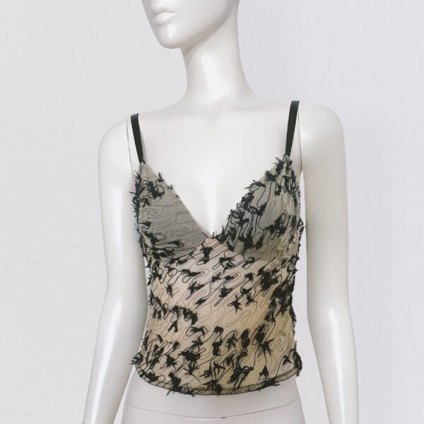 Vintage 00s Y2K MARIELLA BURANI – Beige bustier top with abstract black embroidery