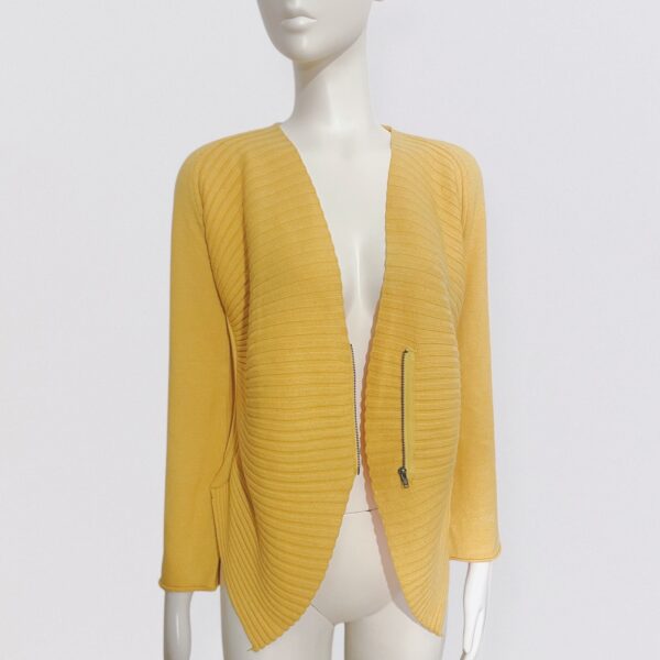 MILA SCHON – Yellow asymmetric wool cardigan with zipper - Image 3