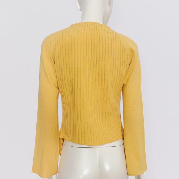 MILA SCHON – Yellow asymmetric wool cardigan with zipper - Image 4