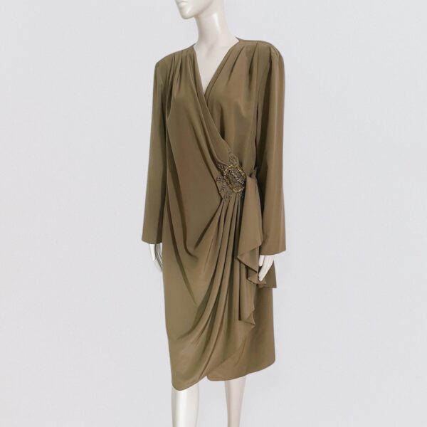 Vintage 90s Vintage 80s BYBLOS Draped light brown midi dress with long sleeves