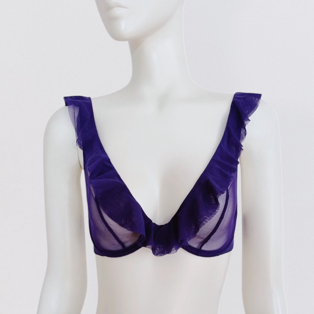 CHANTAL THOMASS – Ruffled sheer violet sheer mesh underwired bra