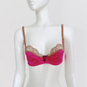 AGENT PROVOCATEUR vintage 00s Fuchsia pink silk and beige lace balconette bra