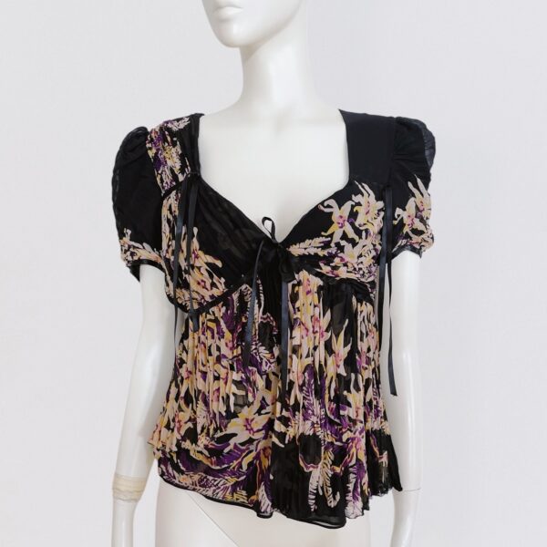 EMANUEL UNGARO vintage 00s floral pleated black silk blouse