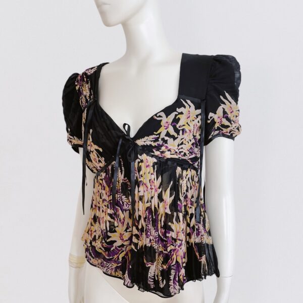 EMANUEL UNGARO vintage 00s floral pleated black silk blouse 1