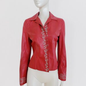 ALBERTA FERRETTI vintage 90s embroidered red leather jacket 1