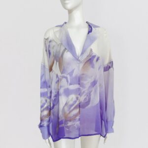 SALVATORE FERRAGAMO vintage 00s purple and white Sheer floral silk blouse