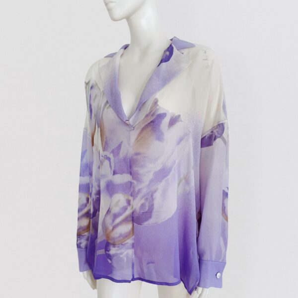 SALVATORE FERRAGAMO vintage 00s purple and white Sheer floral silk blouse 1
