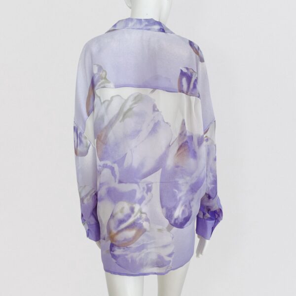 SALVATORE FERRAGAMO –  purple and white sheer floral silk blouse - Image 3