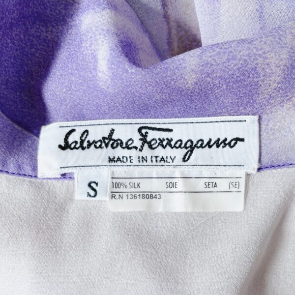 SALVATORE FERRAGAMO –  purple and white sheer floral silk blouse - Image 4