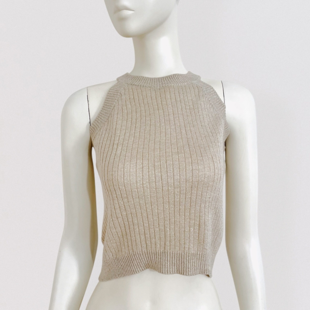 BYBLOS – Gold ribbed halter knit top