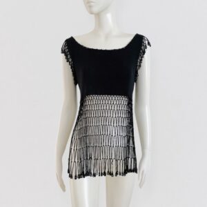 Vintage 00s MOSCHINO CHEAP & CHIC Black crochet fringe beaded crop top