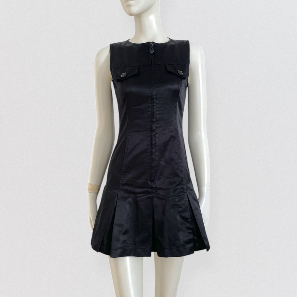 BYBLOS BLU – Black satin pleated mini dress